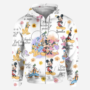 Premium DSN Mickey Mouse & Minnie Mouse Floral Graphic Tee – Disney Character Shirt