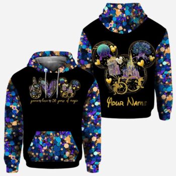 Premium DSN Custom Disney 50th Anniversary Hoodie – Personalized Mickey Castle Glitter Design