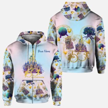 Premium DSN Custom Disney 50 Years Hoodie – Personalized Pastel Castle & Mickey Celebration Pullover