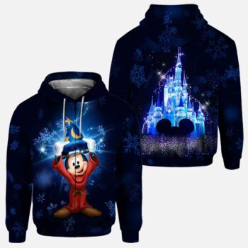 Premium DSN Disney Winter Wonderland Hoodie – Sorcerer Mickey & Castle Glow Design