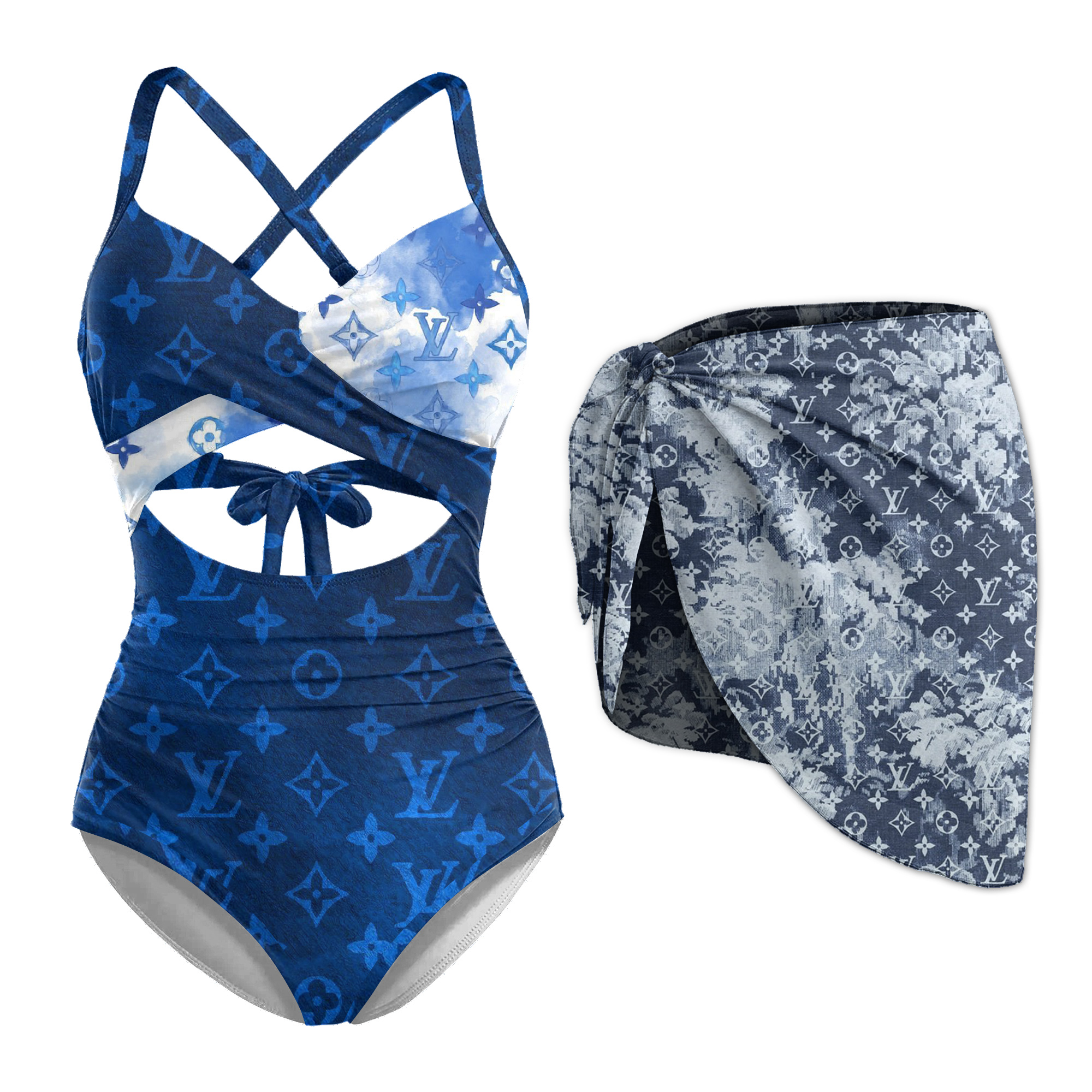 LV | Premium 1pcs Swimsuit & Beach Sarong CB186-LV-HYT-NN-2805252502