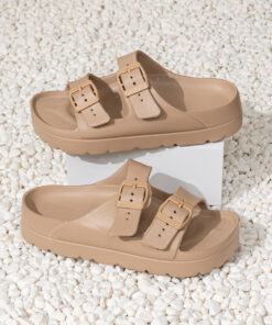 Premium Solid Summer Sandals - Light Brown, 10