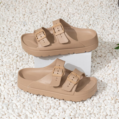 Premium Solid Summer Sandals - Light Brown, 7.5