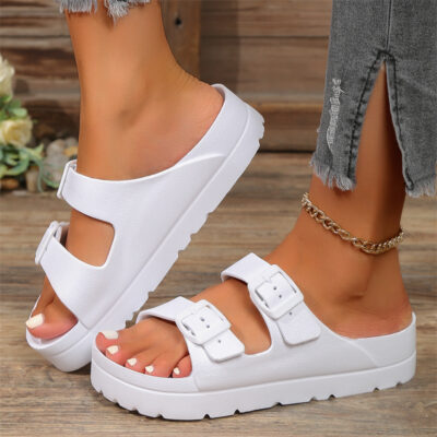 Premium Solid Summer Sandals - White, 9.5