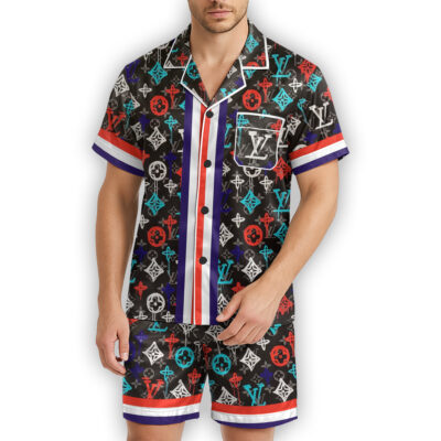 LV | Premium Men's Short Sleeve Button Down Pajamas PS249-LV-HYT-TT-23062505