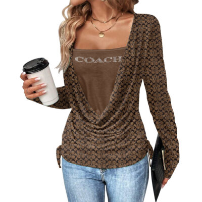 LV | Premium Contrast Draped Side Drawstring Shirt VLLS297-CCH-HYT-NN-24072503