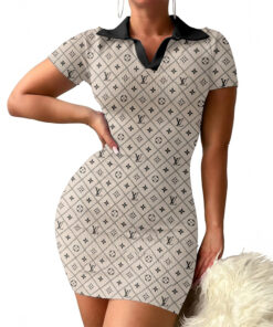 LV | Premium Ribbed Polo Short Sleeve Bodycon Mini Dress DSM263-LV-HYT-NN-11072505