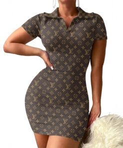 LV | Premium Ribbed Polo Short Sleeve Bodycon Mini Dress DSM263-LV-HYT-NN-11072502