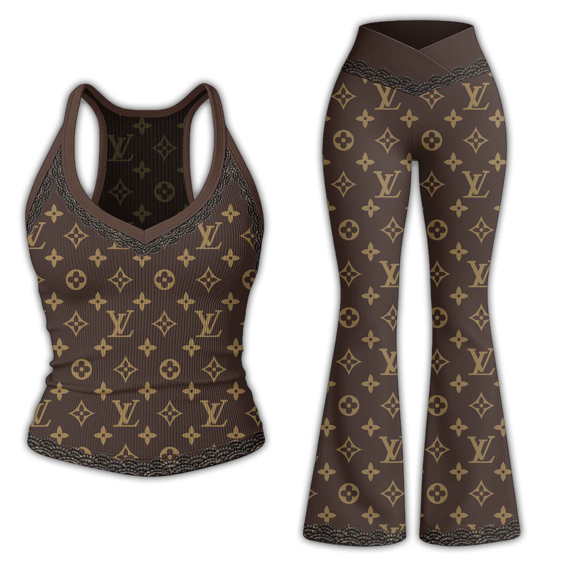 LV | Premium Bodycon Ribbed Tanktop & Flare Leggings Combo CB294-LV-HYT-TT-18072504