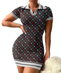 LV | Premium Ribbed Polo Short Sleeve Bodycon Mini Dress DSM263-LV-HYT-NN-11072501