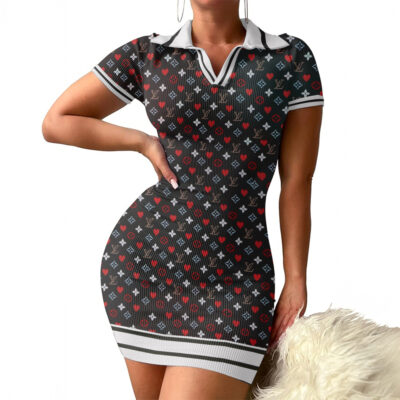 LV | Premium Ribbed Polo Short Sleeve Bodycon Mini Dress DSM263-LV-HYT-NN-11072501