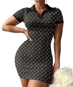 LV | Premium Ribbed Polo Short Sleeve Bodycon Mini Dress DSM263-LV-HYT-TH-11072504