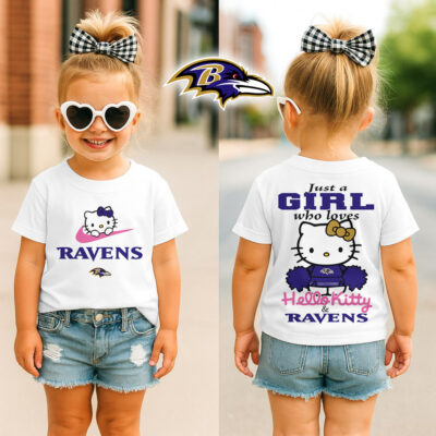 Baltimore Ravens | Premium NFL Football Girl Hello Kitty Fan Kid Shirt