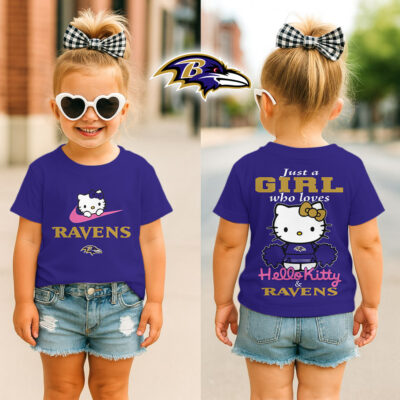 Baltimore Ravens | Premium NFL Football Girl Hello Kitty Fan Kid Shirt