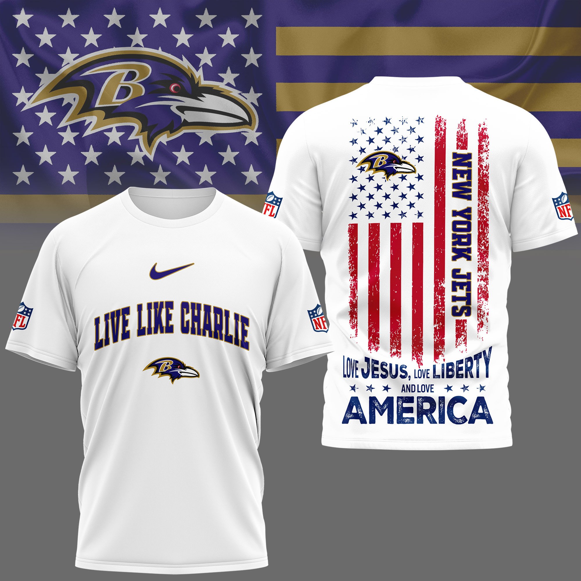 Baltimore Ravens | Premium Live Like Charlie Patriotic 3D Shirt