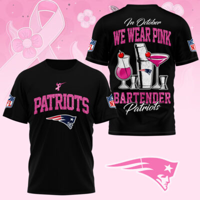 New England Patriots |Premium NFL Bartender October Breast Cancer Awareness 3D Shirt