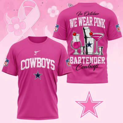 Dallas Cowboys |Premium NFL Bartender October Breast Cancer Awareness 3D Shirt