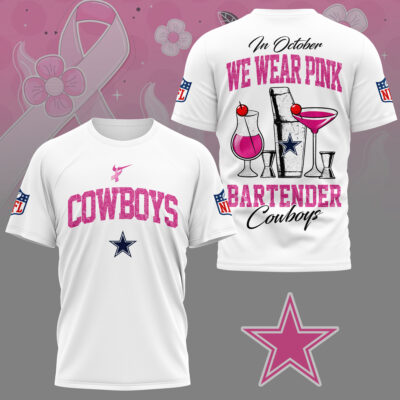 Dallas Cowboys |Premium NFL Bartender October Breast Cancer Awareness 3D Shirt