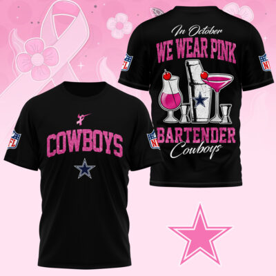 Dallas Cowboys |Premium NFL Bartender October Breast Cancer Awareness 3D Shirt
