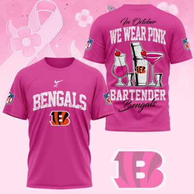 Cincinnati Bengals |Premium NFL Bartender October Breast Cancer Awareness 3D Shirt