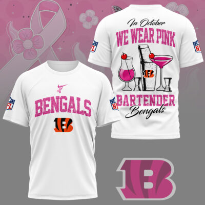 Cincinnati Bengals |Premium NFL Bartender October Breast Cancer Awareness 3D Shirt