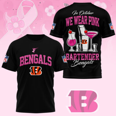 Cincinnati Bengals |Premium NFL Bartender October Breast Cancer Awareness 3D Shirt