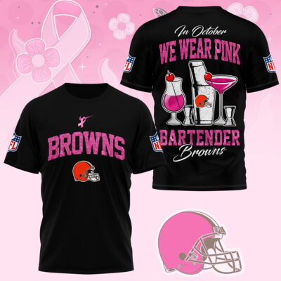 Cleveland Browns |Premium NFL Bartender October Breast Cancer Awareness 3D Shirt