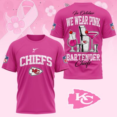 Kansas City Chiefs |Premium NFL Bartender October Breast Cancer Awareness 3D Shirt
