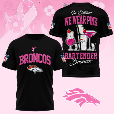 Denver Broncos |Premium NFL Bartender October Breast Cancer Awareness 3D Shirt