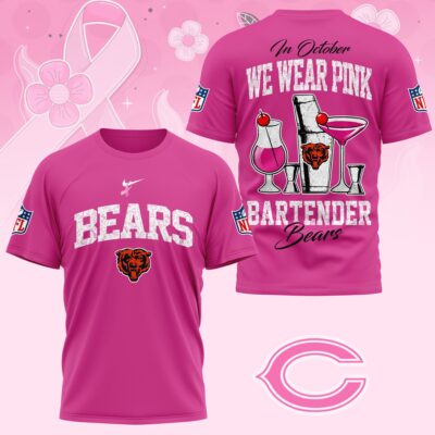 Chicago Bears |Premium NFL Bartender October Breast Cancer Awareness 3D Shirt