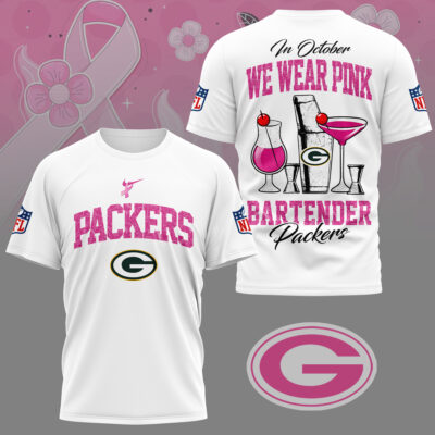 Green Bay Packers |Premium NFL Bartender October Breast Cancer Awareness 3D Shirt