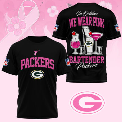 Green Bay Packers |Premium NFL Bartender October Breast Cancer Awareness 3D Shirt