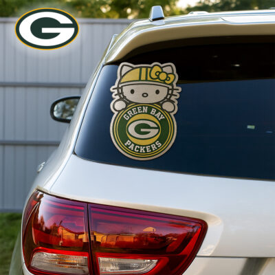 Green Bay Packers | Premium NFL Hello Kitty Car Badge Sticker - 9.6*4.3*0.15cm