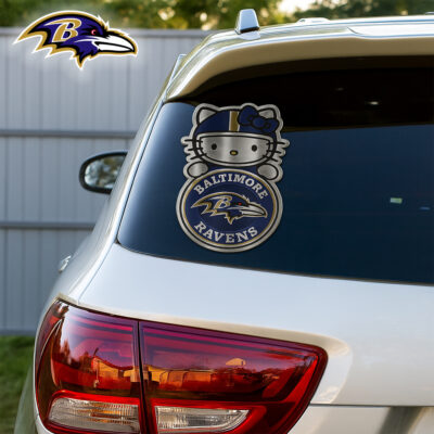 Baltimore Ravens | Premium NFL Hello Kitty Car Badge Sticker - 12.7*5.6*0.15cm