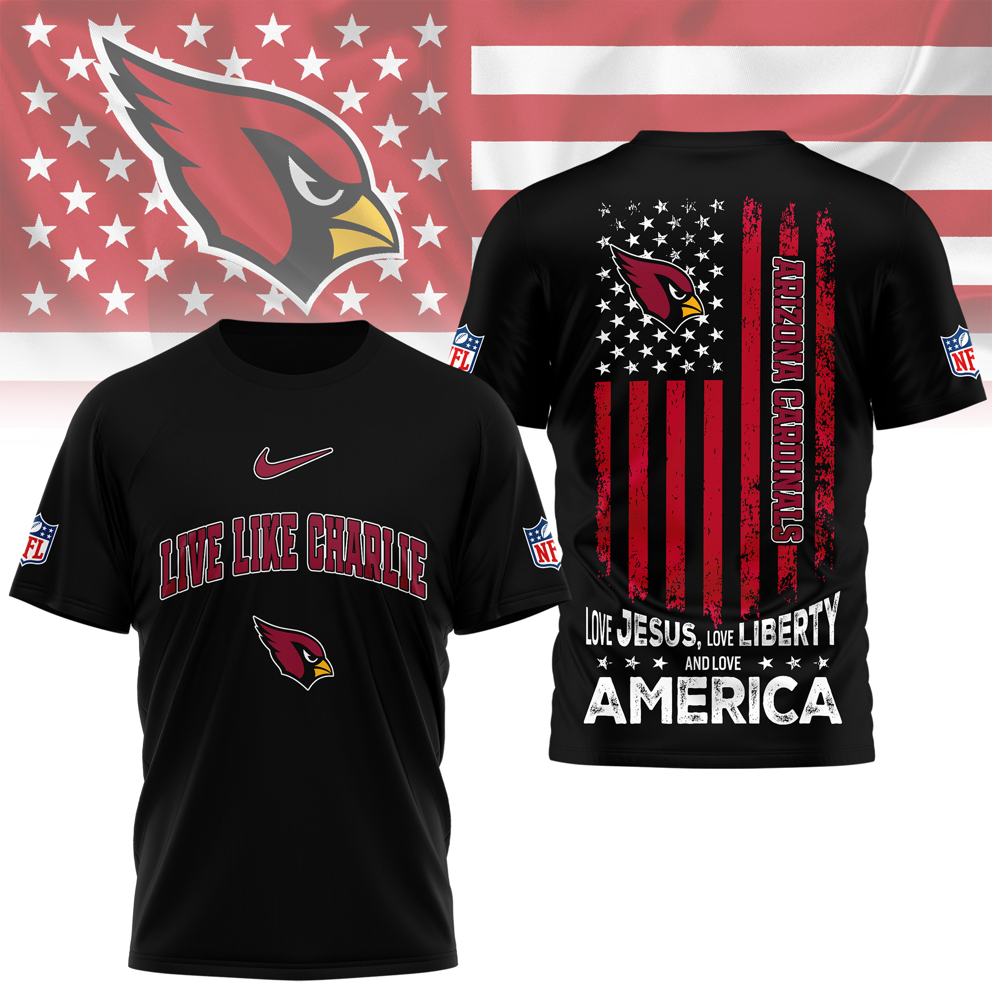 Arizona Cardinals | Premium Live Like Charlie Patriotic 3D Shirt - Image 2