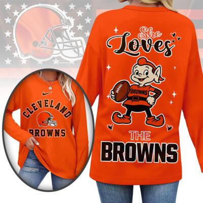 Cleveland Browns | Premium NFL Cute Mascot Long Sleeve Shirts for Women