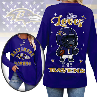 Baltimore Ravens | Premium NFL Cute Mascot Long Sleeve Shirts for Women