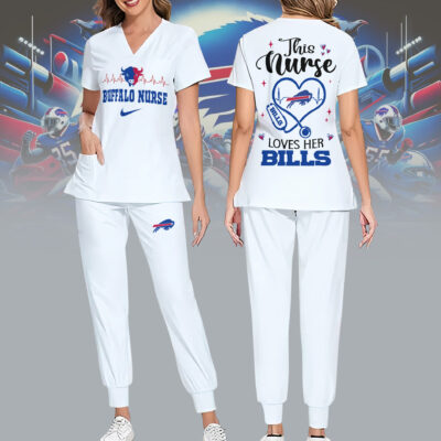 Buffalo Bills | Premium NFL Nurse Appreciation Stretch V-Neck Scrub Top And Jogger Pant