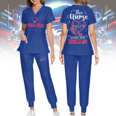 Buffalo Bills | Premium NFL Nurse Appreciation Stretch V-Neck Scrub Top And Jogger Pant
