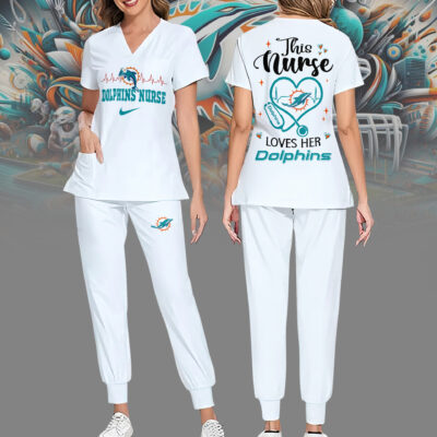Miami Dolphins | Premium NFL Nurse Appreciation Stretch V-Neck Scrub Top And Jogger Pant