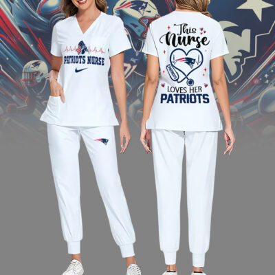 New England Patriots | Premium NFL Nurse Appreciation Stretch V-Neck Scrub Top And Jogger Pant