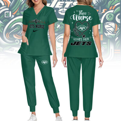 New York Jets | Premium NFL Nurse Appreciation Stretch V-Neck Scrub Top And Jogger Pant