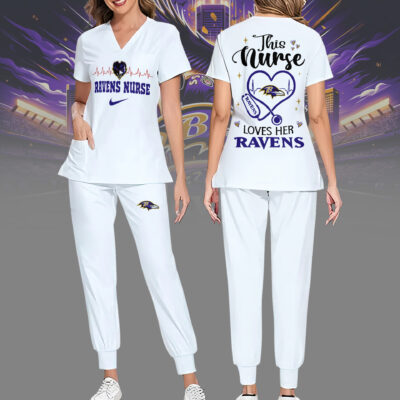 Baltimore Ravens | Premium NFL Nurse Appreciation Stretch V-Neck Scrub Top And Jogger Pant
