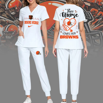 Cleveland Browns | Premium NFL Nurse Appreciation Stretch V-Neck Scrub Top And Jogger Pant