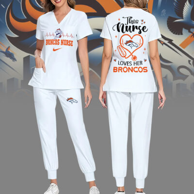 Denver Broncos | Premium NFL Nurse Appreciation Stretch V-Neck Scrub Top And Jogger Pant
