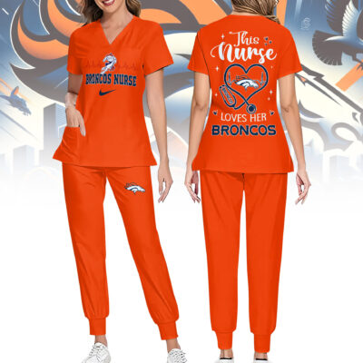 Denver Broncos | Premium NFL Nurse Appreciation Stretch V-Neck Scrub Top And Jogger Pant