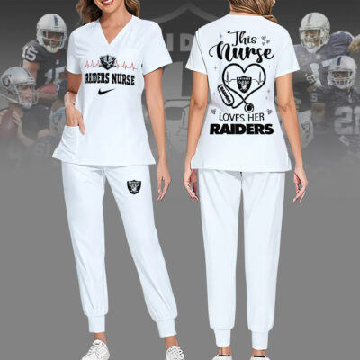Las Vegas Raiders | Premium NFL Nurse Appreciation Stretch V-Neck Scrub Top And Jogger Pant