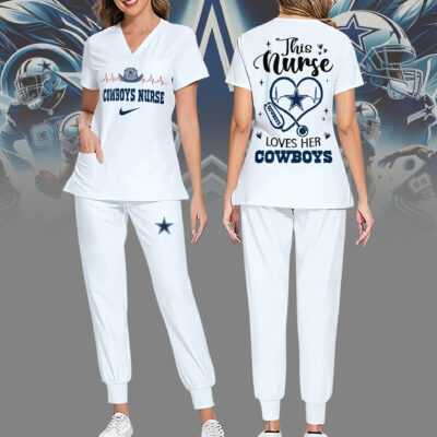 Dallas Cowboys | Premium NFL Nurse Appreciation Stretch V-Neck Scrub Top And Jogger Pant