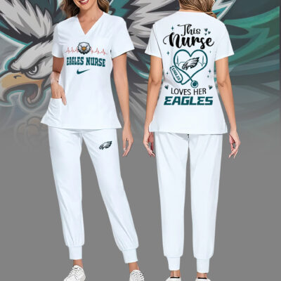 Philadelphia Eagles | Premium NFL Nurse Appreciation Stretch V-Neck Scrub Top And Jogger Pant