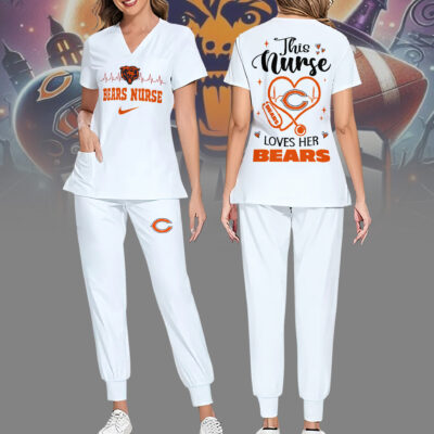 Chicago Bears | Premium NFL Nurse Appreciation Stretch V-Neck Scrub Top And Jogger Pant